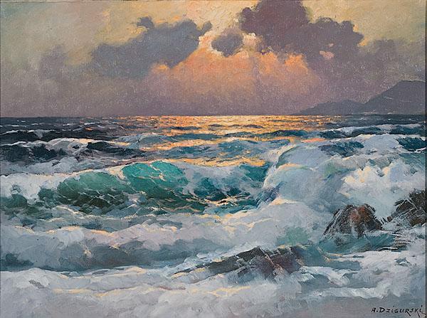 Appraisal: ALEXANDER DZIGURSKI AMERICAN - California Coastoil on canvassigned l r