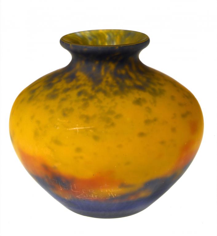 Appraisal: A MULLER FRERES SURFACE ETCHED MUSTARD YELLOW GLASS VASE of