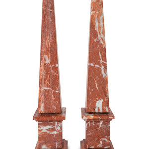 Appraisal: A Pair of Rouge Marble Obelisks TH CENTURY Height x