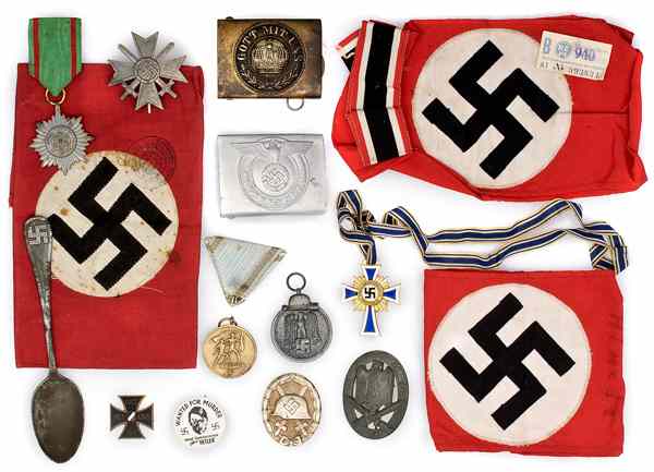 Appraisal: German WWII Assorted Militaria Lot of Sixteen Lot includes three