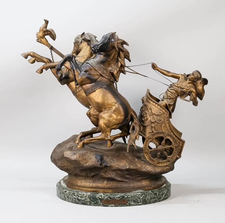 Appraisal: Patinated spelter sculpture Char de la Victorie a man riding