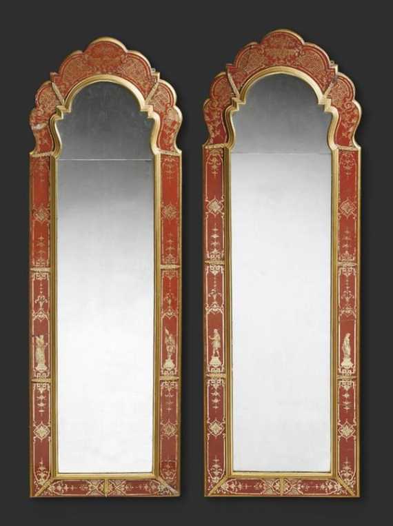 Appraisal: PAIR OF NARROW MIRRORS WITH VERRE EGLOMISE Louis XV Germany