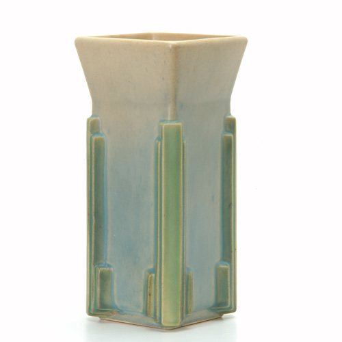 Appraisal: ROSEVILLE Futura four-sided vase in beige to blue with green