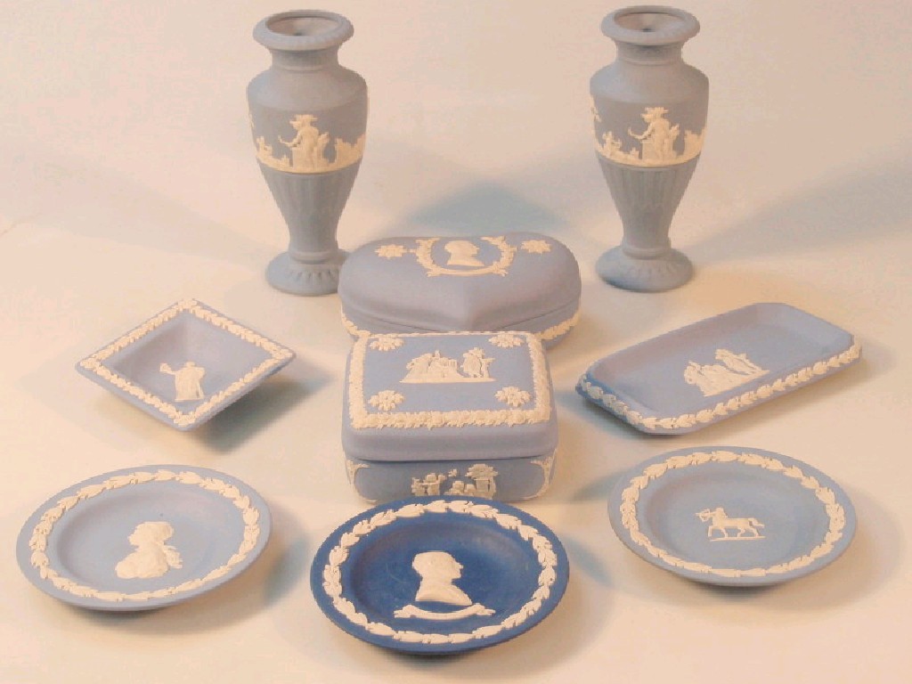 Appraisal: Nine pieces of modern Wedgwood blue Jasperware