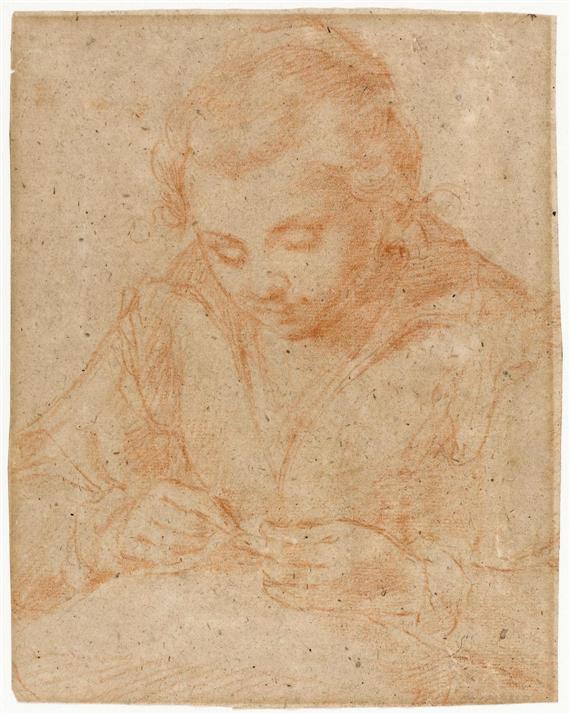 Appraisal: SCHOOL OF BOLOGNA CIRCA A young woman sewing Red chalk