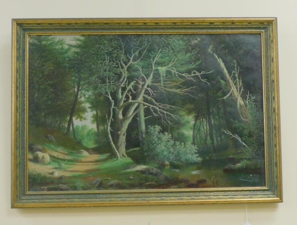 Appraisal: painting on canvas depicting Buttonwood Park and a forest pool