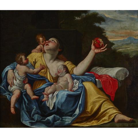 Appraisal: Circle of Artemisia Gentileschi - MADONNA WITH POMEGRANATE KISSED BY