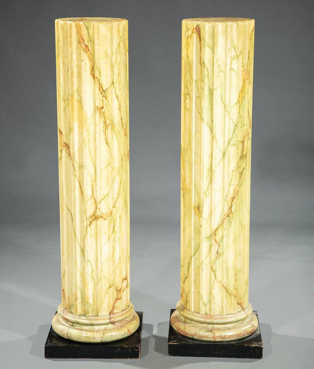 Appraisal: Pair of Verde Antico Faux Marbre Fluted Columnar Pedestals h