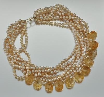 Appraisal: A Designer Citrine and Pearl Necklace by Linda Bergman Seven