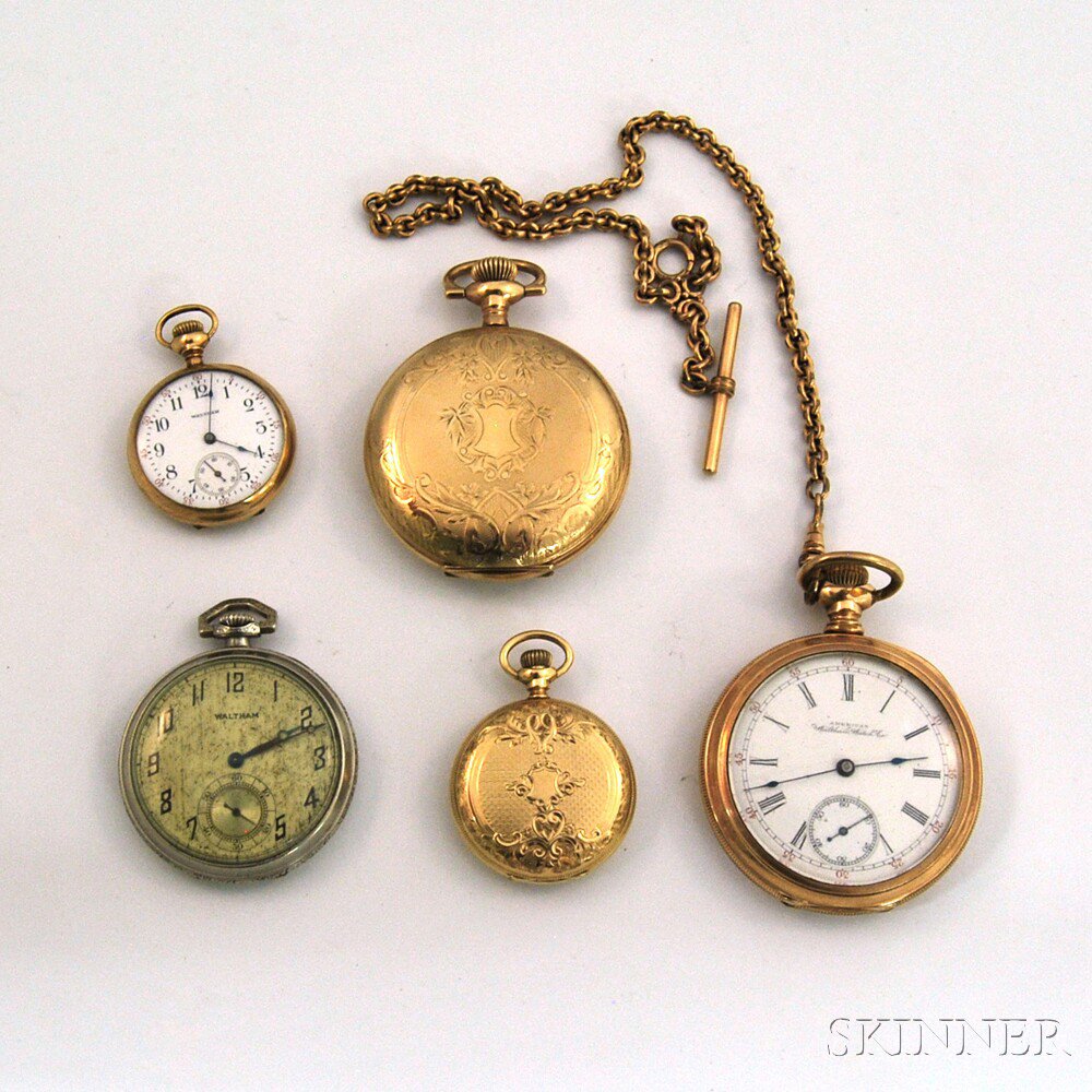 Appraisal: Lady's kt Gold and Four Other Gold-filled Waltham Watches a