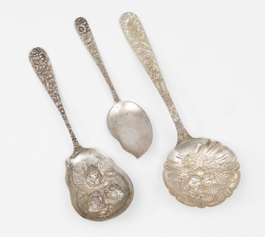 Appraisal: PIECE STIEFF KIRK REPOUSSE SERVING SPOONS pieces to include Berry