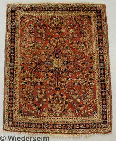 Appraisal: Sarouk oriental mat red field and floral patterns ' x