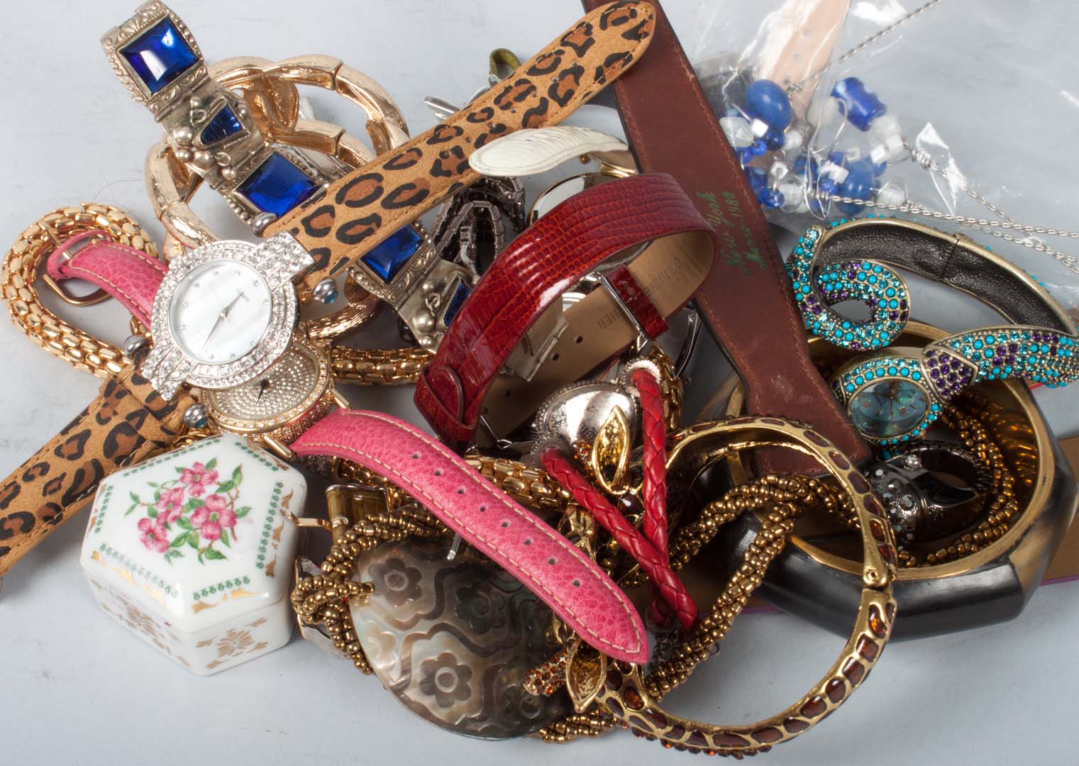 Appraisal: Bag of assorted costume watches jewelry and four hair pins