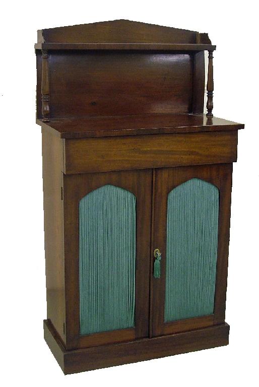 Appraisal: Small th century mahogany chiffonier the raised pediment shelf back