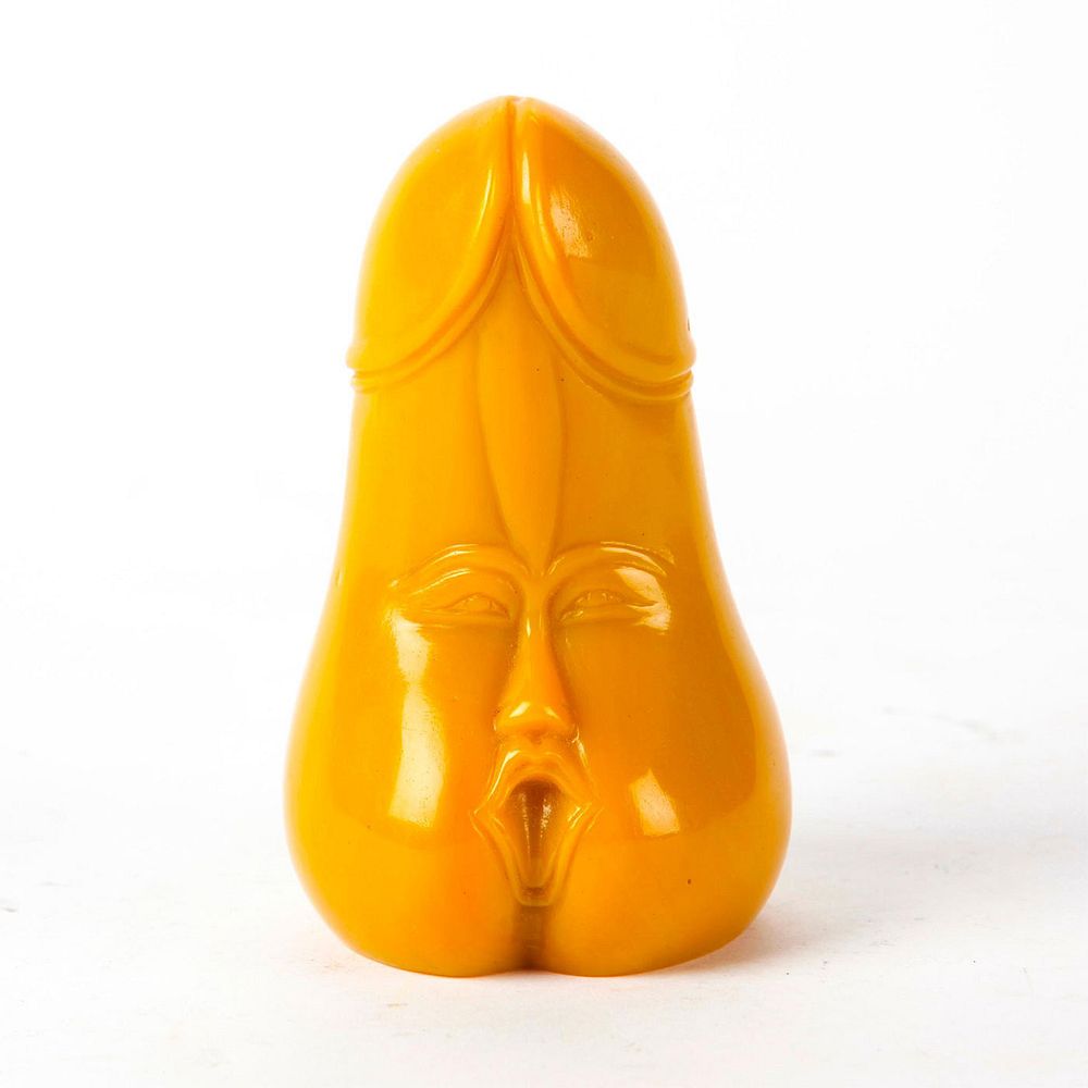 Appraisal: PEKING GLASS EROTIC FIGURE Yellow Peking glass whimsical phallus figure