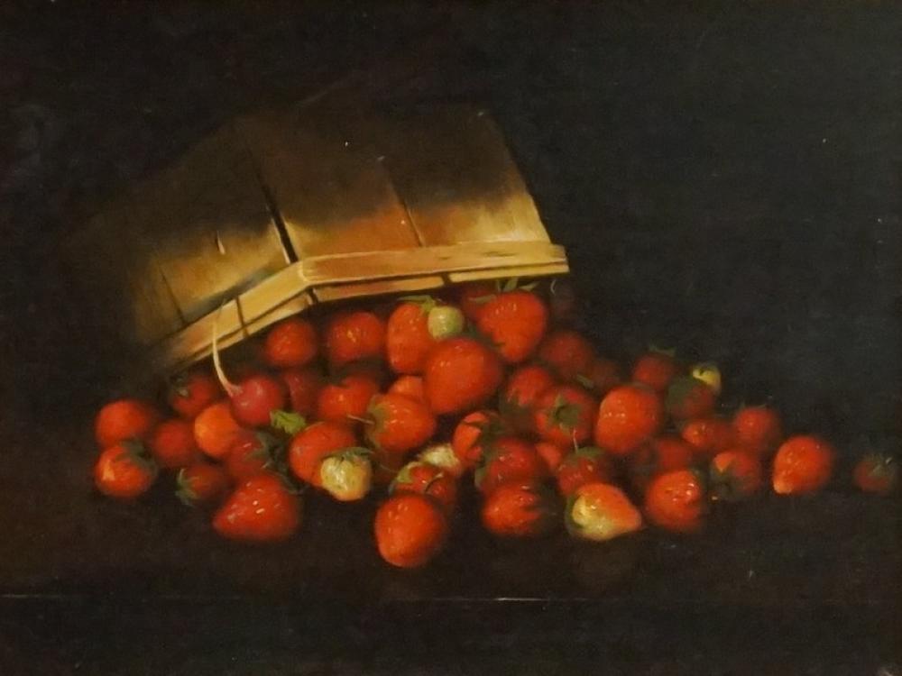 Appraisal: TH CENTURY AMERICAN SCHOOL STILL LIFE WITH CARTON OF STRAWBERRIES