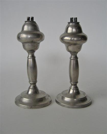 Appraisal: Pair of pewter whale oil lamps roswell gleason - dorchester