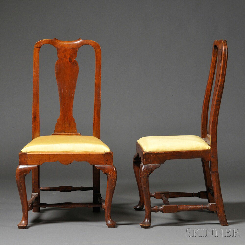 Appraisal: Pair of Queen Anne Walnut Carved Side Chairs Massachusetts c