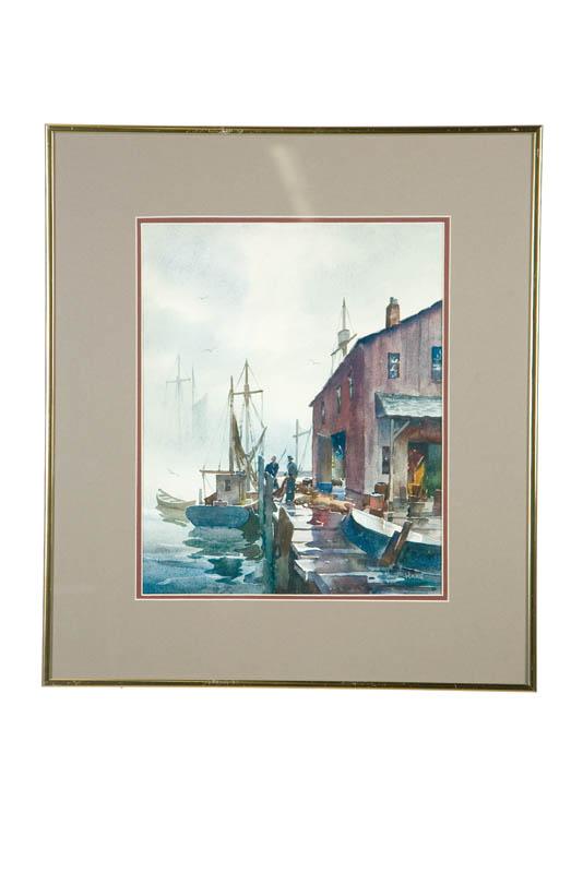 Appraisal: WHARF SCENE BY JOHN CUTHBERT HARE MASSACHUSETTS - Watercolor on