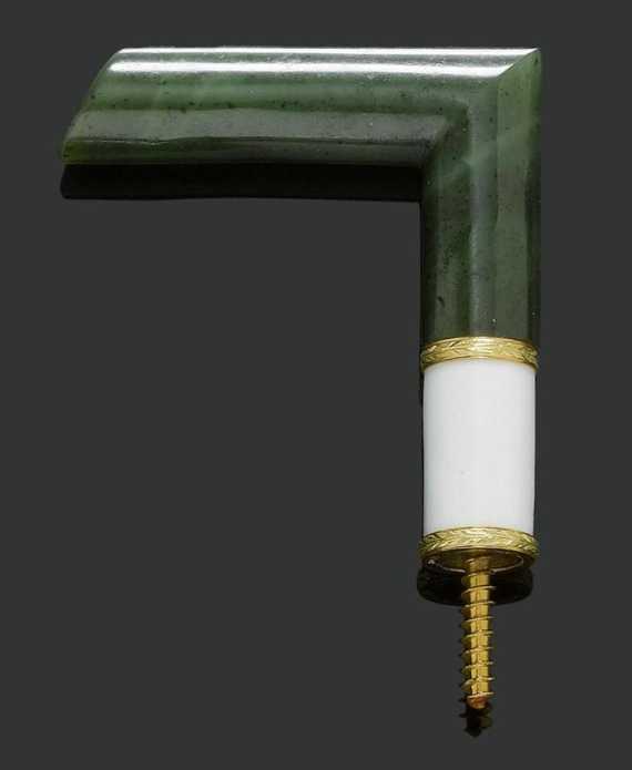 Appraisal: NEPHRITE AND ENAMEL CANE HANDLE probably Russian ca Yellow and