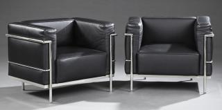 Appraisal: Pair of Chrome and Black Leather Modern Armchairs th c