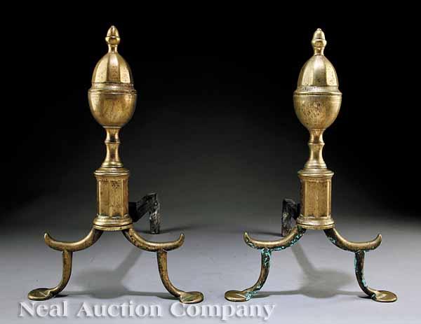 Appraisal: A Pair of American Brass Andirons c with acorn finials