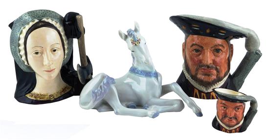 Appraisal: Three Royal Doulton Toby mugs and one Lladro figure th