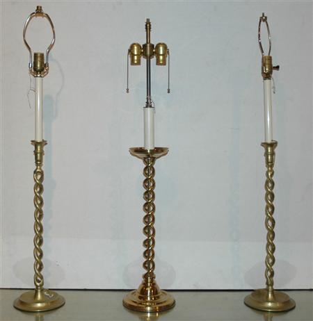 Appraisal: Group of Three Brass Barley Twist Lamps Estimate nbsp nbsp