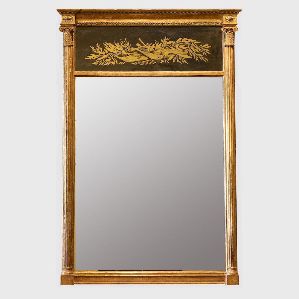 Appraisal: George III Giltwood and Verre glomis Pier Mirror x in