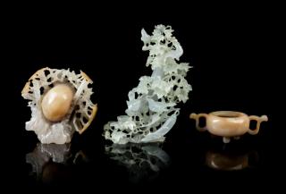 Appraisal: Three Hardstone Carvings Three Hardstone Carvings comprising of an agate