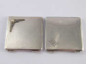 Appraisal: Two square silver powder compacts one machine turned with a