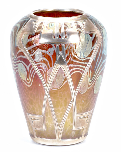 Appraisal: LOETZ Art Nouveau glass vase with silver overlay decorated with