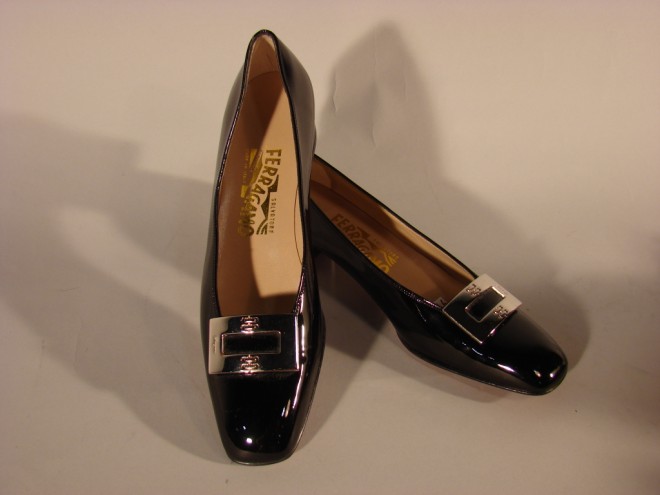 Appraisal: New in box Salvatore Ferragamo black patent leather dress shoes