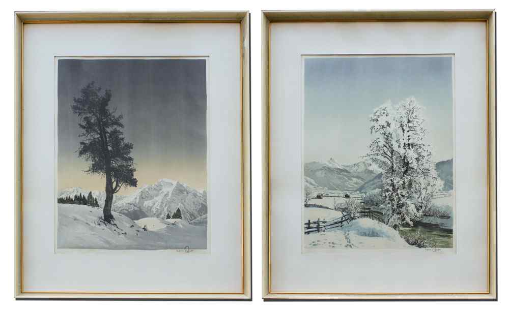 Appraisal: FIGURA Hans Austrian - Pair of Winter Scene Etchings on