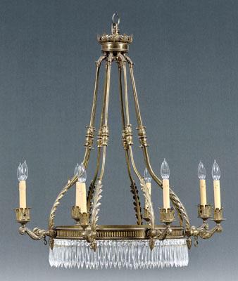 Appraisal: Empire style chandelier bronze and crystal with circular frame hung