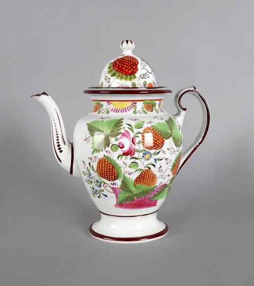 Appraisal: English pearlware coffee pot early th c with strawberry pattern