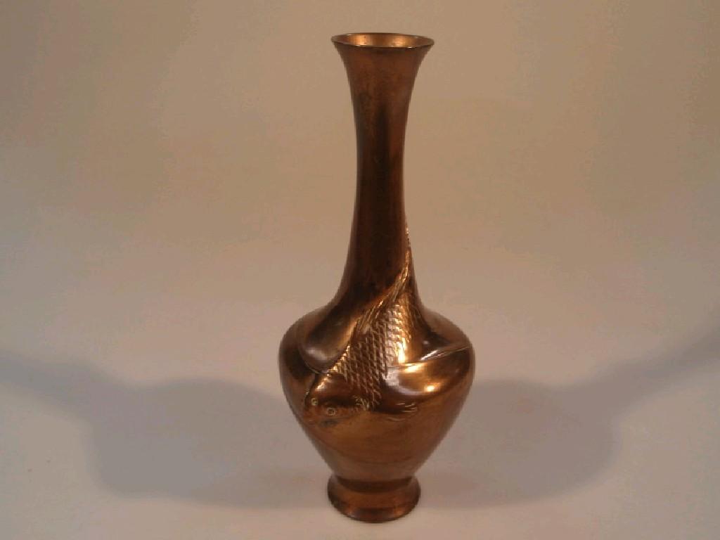 Appraisal: A Japanese gilt metal bottle vase modeled in relief with