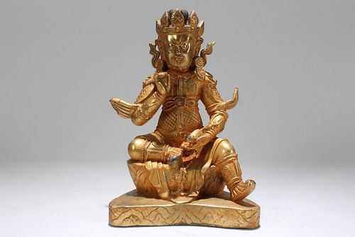 Appraisal: CHINESE GILT RELIGIOUS STATE BUDDHA STATUEChinese Gilt Religious State Buddha