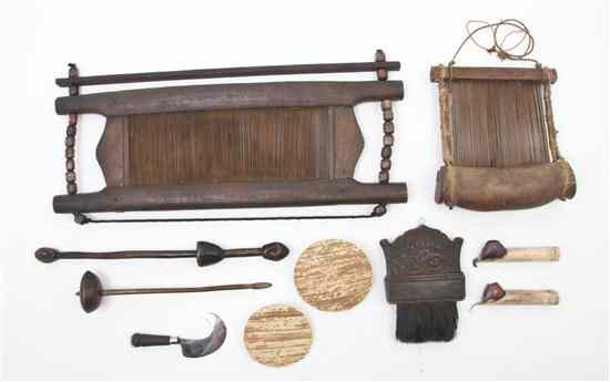 Appraisal: Thirty-Seven Southeast Asian Textile Tools including two small looms Width