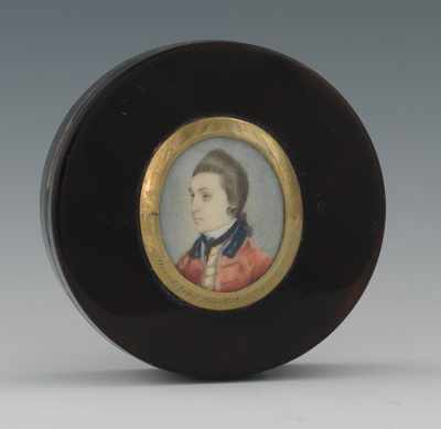 Appraisal: A Tortoise Snuff Box with Portrait Miniature Oval minitature portrait