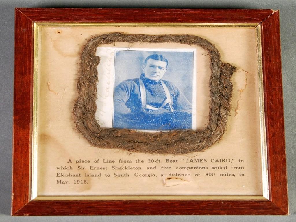 Appraisal: AN INTERESTING FRAMED SOUVENIR COMPOSED OF AN ERNEST SHACKLETON AUTOGRAPHED