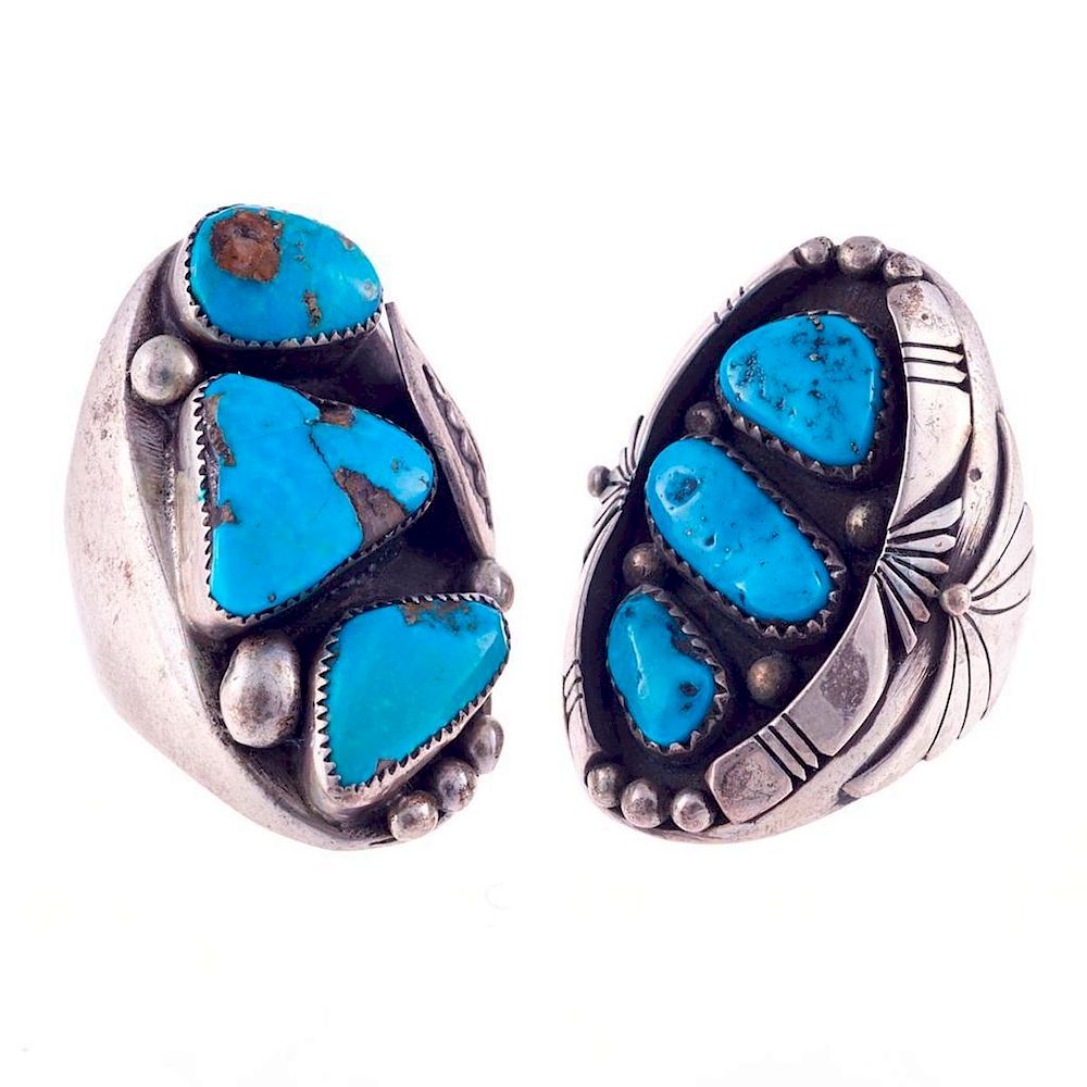 Appraisal: NAVAJO TURQUOISE RINGS Old Pawn Southwest jewelry consisting of a