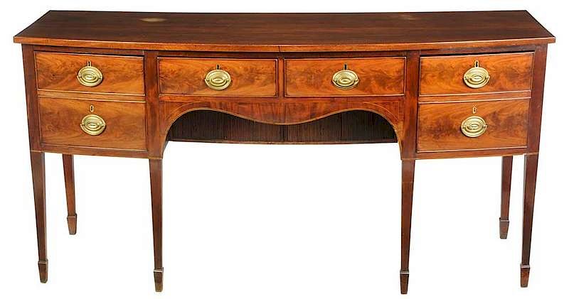 Appraisal: George III Figured Mahogany Sideboard British circa bow front figured