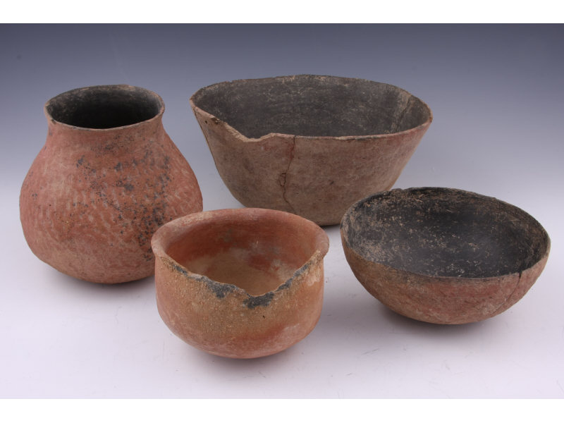 Appraisal: Four Prehistoric Anasazi Ceramics the first a corrugated pot red