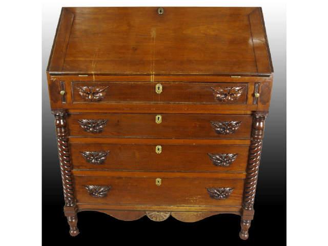 Appraisal: Lift-Top Secretary Desk Description Ten tiger maple drawers and four