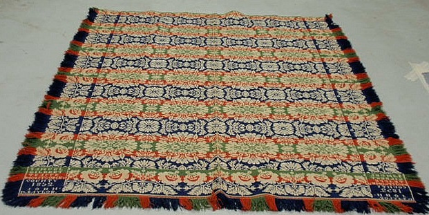 Appraisal: Colorful Jacquard coverlet signed Samuel Gilbert Trappe Montgomery John D