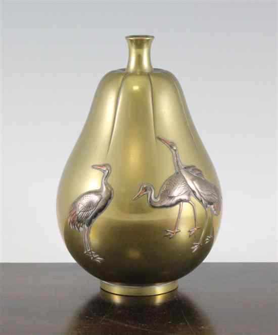 Appraisal: A Japanese bronze and mixed metal gourd shaped vase Meiji