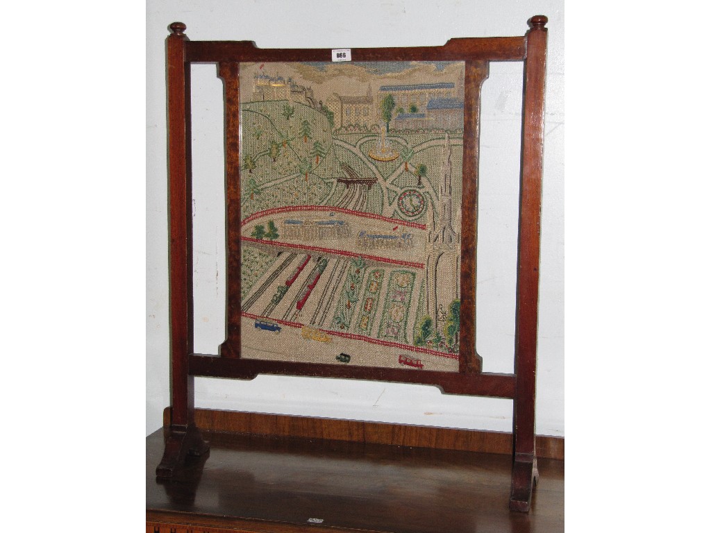 Appraisal: Tapestry firescreen - Edinburgh Castle and Waverley Station