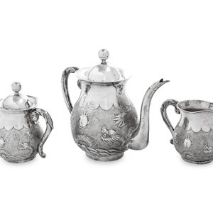 Appraisal: A Japanese Silver Three-Piece Tea Service Late th Early th