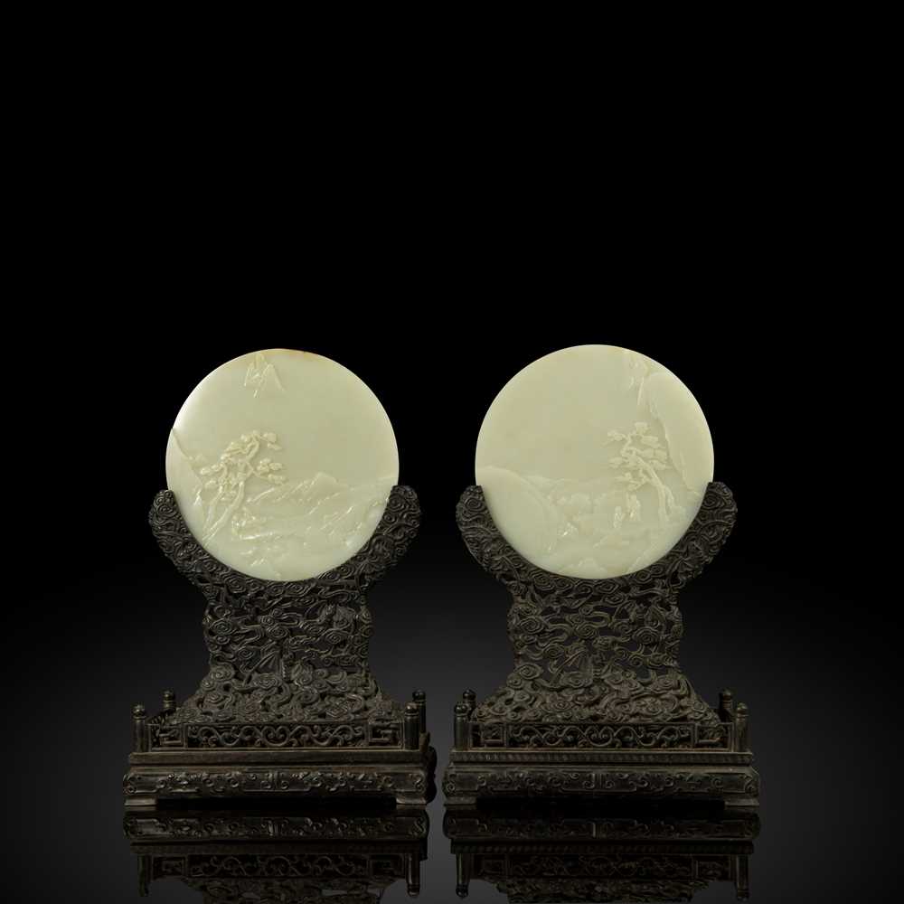 Appraisal: FINELY CARVED AND RARE PAIR OF PALE CELADON JADE TABLE